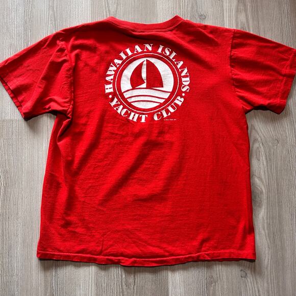 Vintage 90's Poly Tees Hawaiian Islands Yacht Club Red White Tee Shirt Sz Medium - Picture 3 of 7